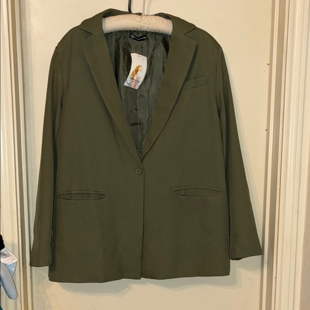 NWT Olive Green Women's Blazer Large One Button